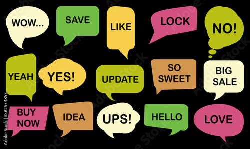 Vector bubbles speech set. set of comic speech bubbles on paper background, speech baloon with diferrent text.