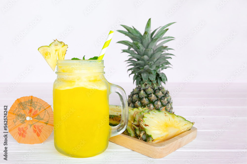 Pineapple smoothies yellow colorful fruit juice milkshake blend beverage healthy high protein the taste yummy In glass,drink to lose weight drink episode morning on white gray background.
Pineapple smoothies yellow colorful fruit juice milkshake blend beverage healthy high protein the taste yummy In glass,drink to lose weight drink episode morning on white gray background.
