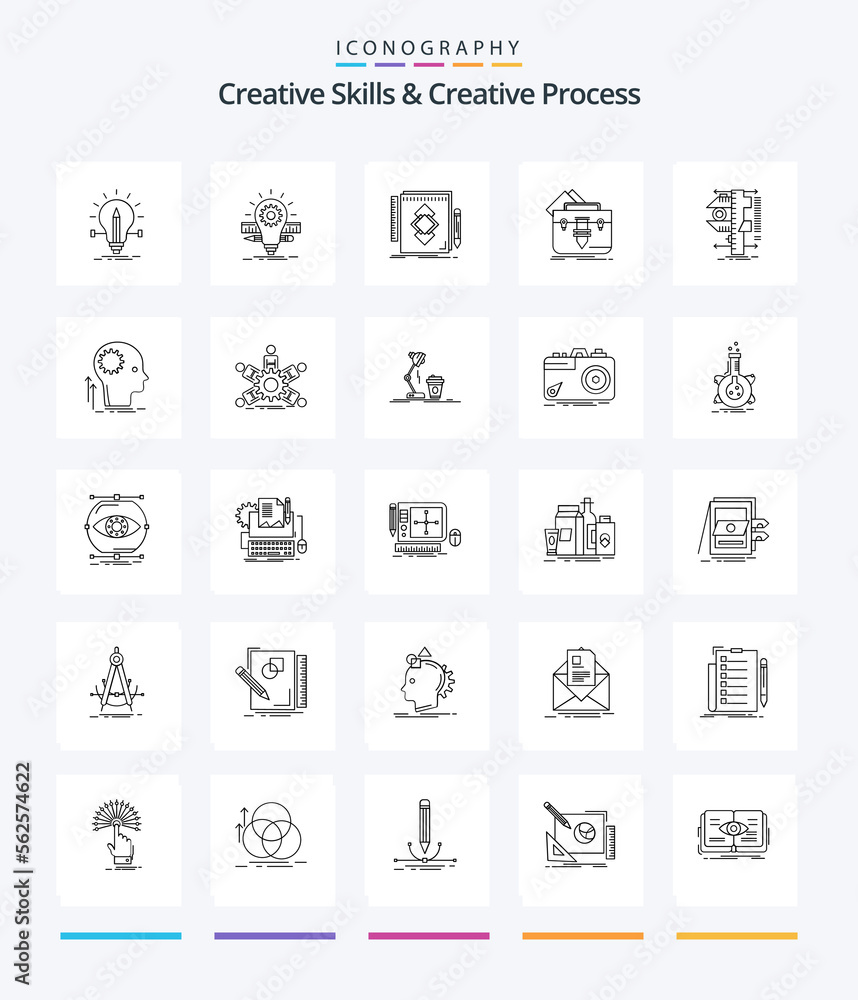 Creative Creative Skills And Creative Process 25 OutLine icon pack  Such As bag. development. pencil. draw. tool