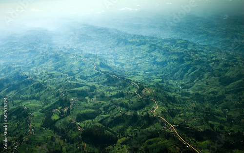 Aerial landsape shot of green Kenyan foothills. photo