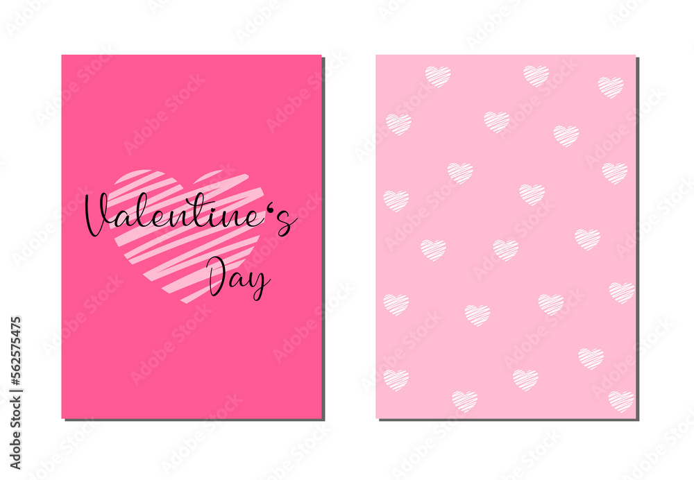 Valentines day with hearts pink card front and back on white backgrount,illustration,vector