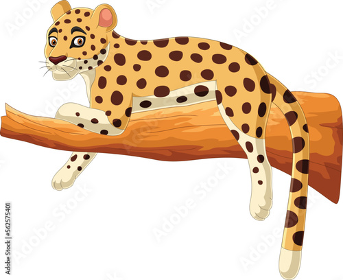 Cartoon leopard lying on a tree branch 