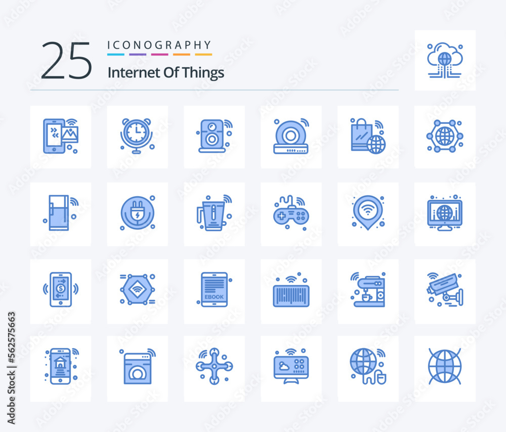 Internet Of Things 25 Blue Color icon pack including internet. dvd. internet of things. cd. iot