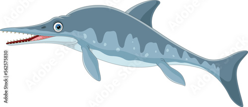 Cartoon ichthyosaurus on white background