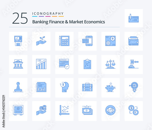 Banking Finance And Market Economics 25 Blue Color icon pack including calculate. accounting. growth. payment. loan