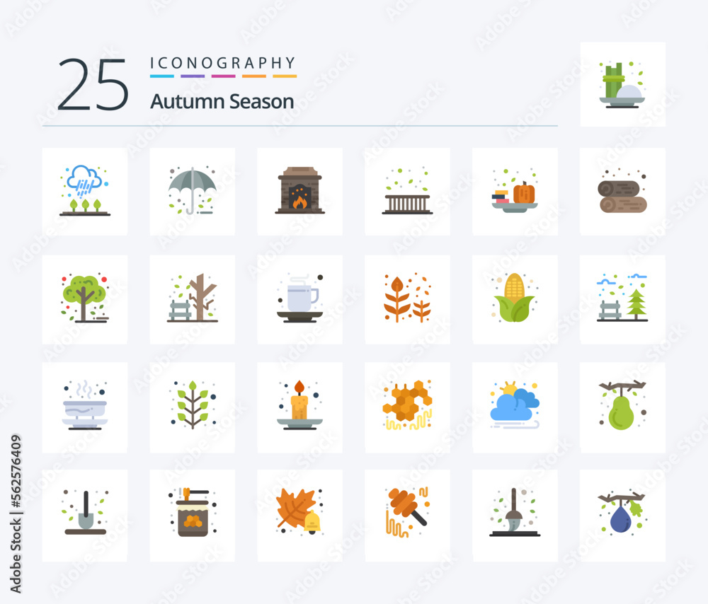 Autumn 25 Flat Color icon pack including halloween. leaf. chimney. fall. border
