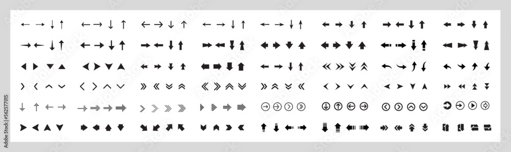 Set of black vector arrows icons. Modern simple arrows. Collection different Arrows on flat style for web design. Arrow vector collection. 