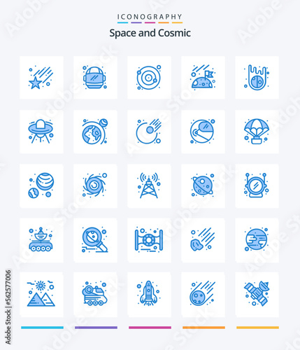 Creative Space 25 Blue icon pack Such As ship. meteor. orbit. asteroid. space