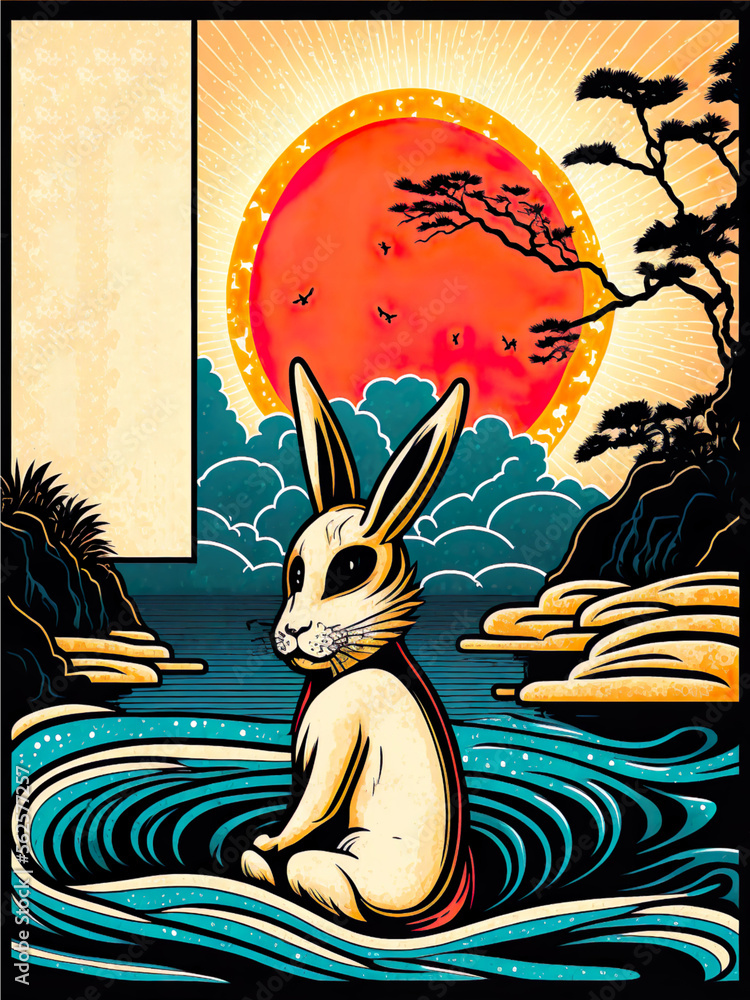 Rabbit Wonderland: A Cartoon Illustration of a Water Rabbit and the ...