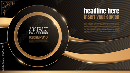 vintage circle curve wave line luxury gold black background, overlap layer shadow gradients, composition for illustration advertising, application, banner, media website, brochure template design