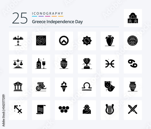 Greece Independence Day 25 Solid Glyph icon pack including nation. greece. shield. culture. sunshine
