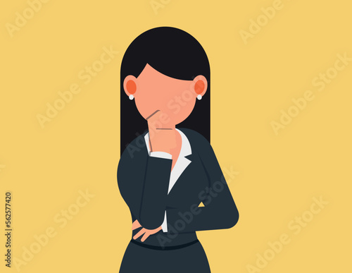 Business investor in deep thought. Puzzled and confused businesswoman