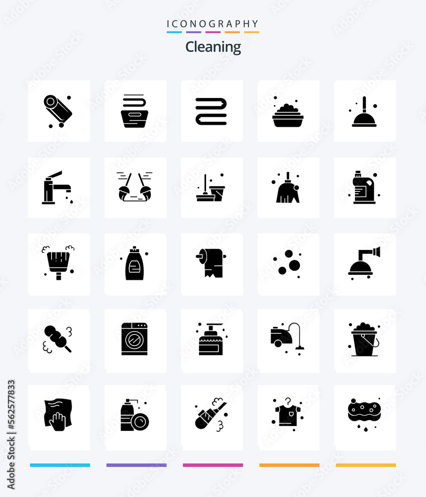 Creative Cleaning 25 Glyph Solid Black icon pack  Such As witch. cleaning. clean. broom. cleaning