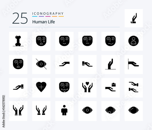 Human 25 Solid Glyph icon pack including face. cheerful. emotion. thoughtful. emotion