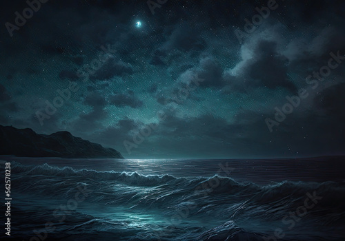 ocean in the night with beautiful stars created with Generative AI technology © Robert Herhold