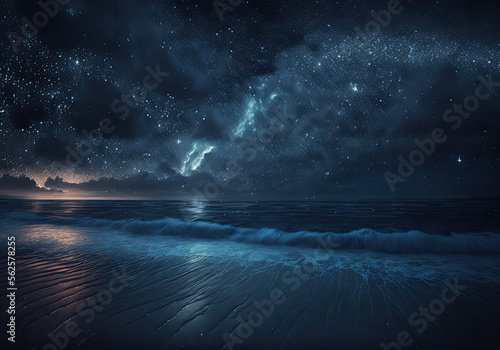 ocean in the night with beautiful stars created with Generative AI technology