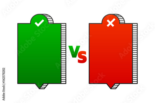 Versus VS battle. Geometry speech banner with facts and myths. Concept of thorough fact checking or easy compare evidence. Vector illustration.