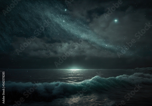 ocean in the night with beautiful stars created with Generative AI technology