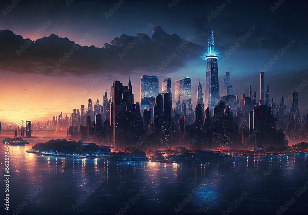 Naklejka premium beautiful city skyline in the afternoon created with Generative AI technology