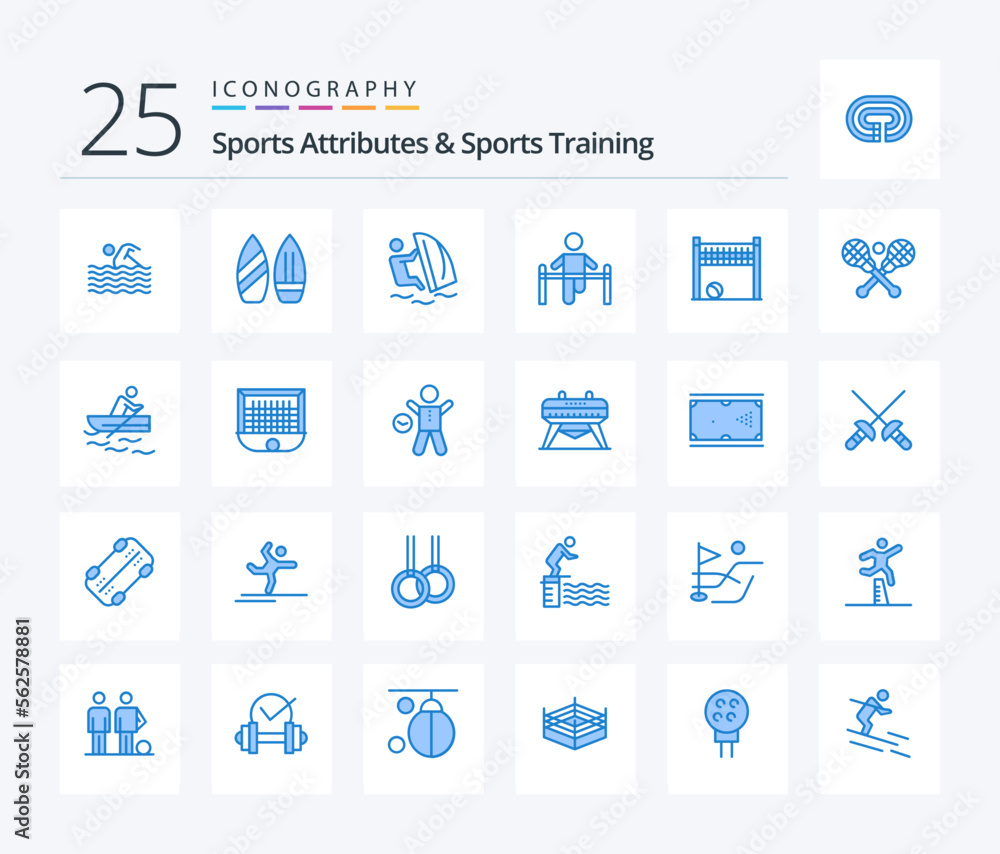 Sports Atributes And Sports Training 25 Blue Color icon pack including health. gym. winter. exercise. wind