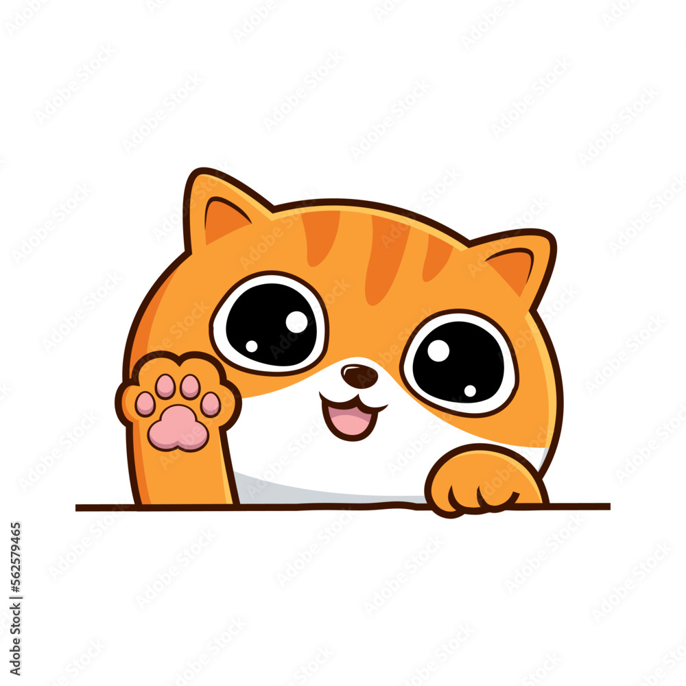 Tabby Cat Kawaii White Orange Cartoon - Cute Striped Cat Waving Paws Vector Tabby Cat Kawaii White Orange Cartoon - Cute Striped Cat Waving Paws Vector