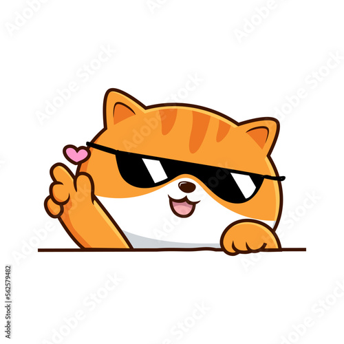 Tabby Cat White Orange Cartoon - Cute Striped Cat with SunGlasses Vector