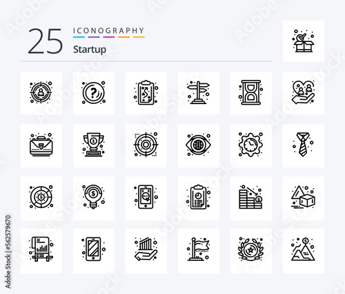 Startup 25 Line icon pack including loading. cross road. clipboard. sign. direction