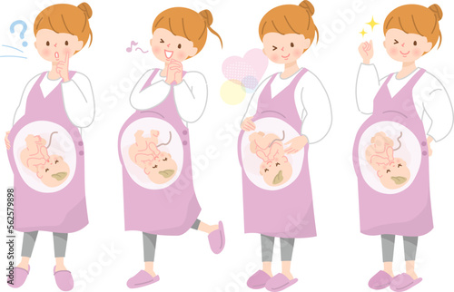 若い妊婦さんの表情イラストセット