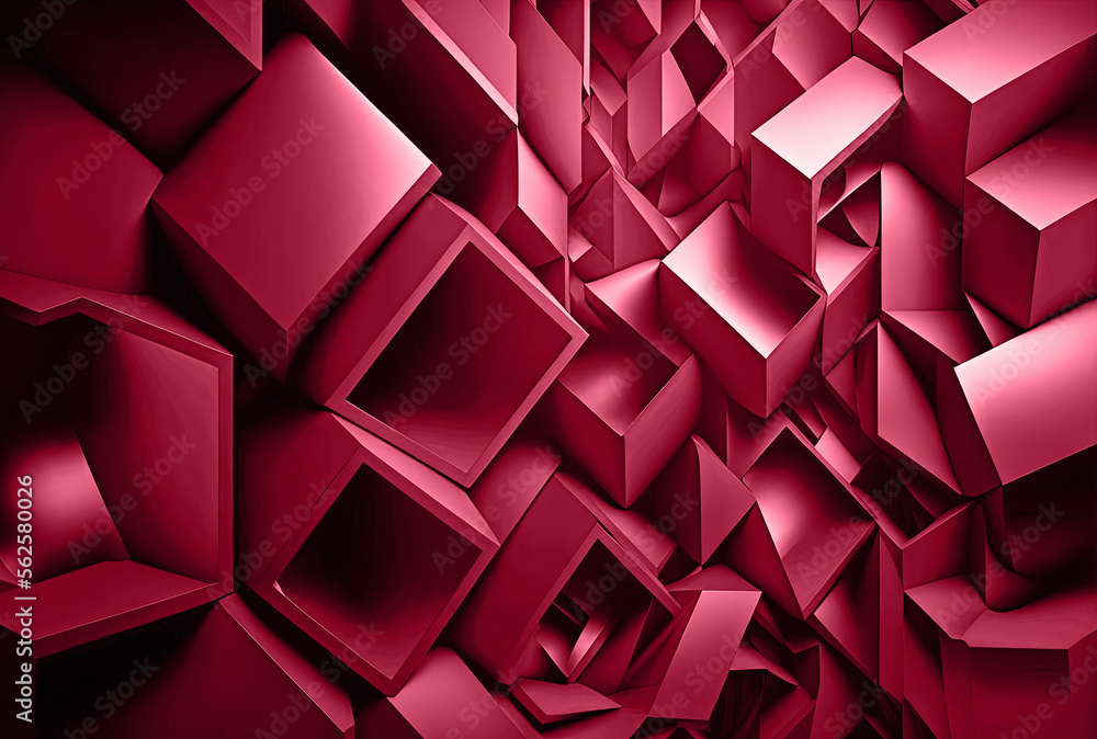 Abstract background with squares on Trendy Pantone 18-1750 viva magenta color of the year. Generative AI. - obrazy, fototapety, plakaty 