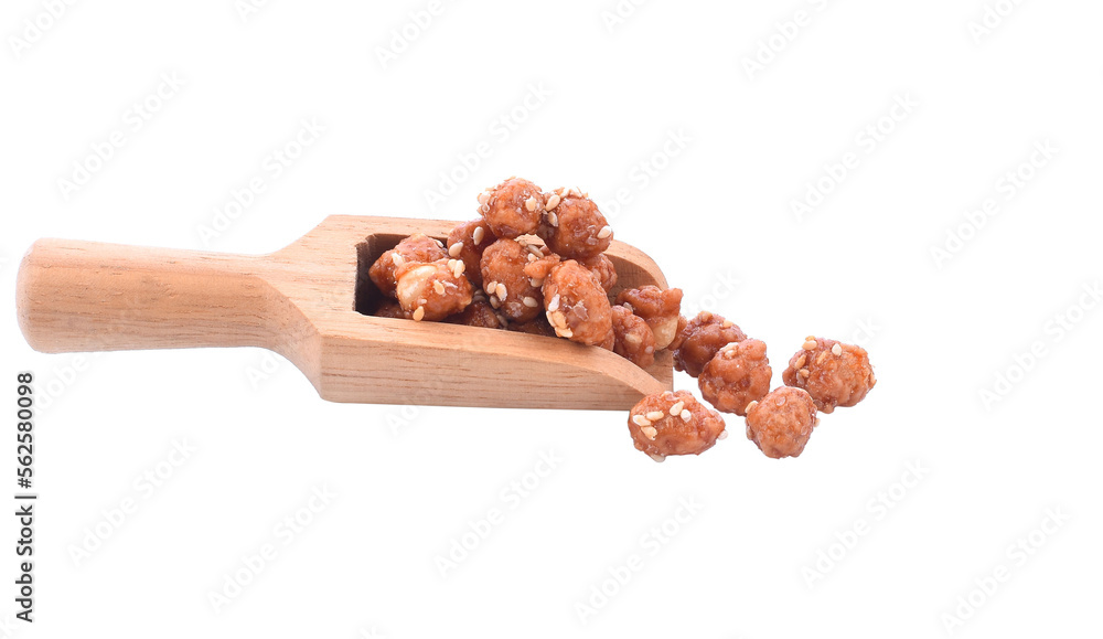 Honey covered, coated peanuts with sesame seeds isolated transparent png Honey covered, coated peanuts with sesame seeds isolated transparent png