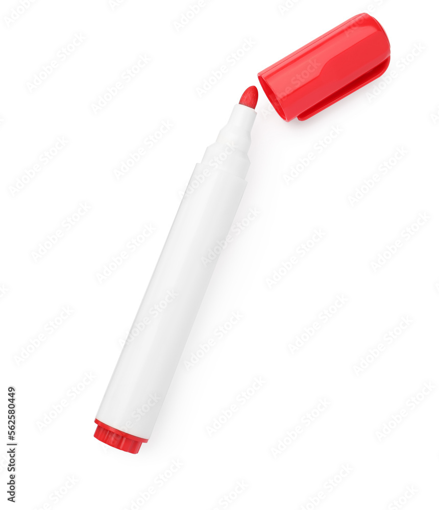 Bright red marker isolated on white, top view. School stationery Bright red marker isolated on white, top view. School stationery