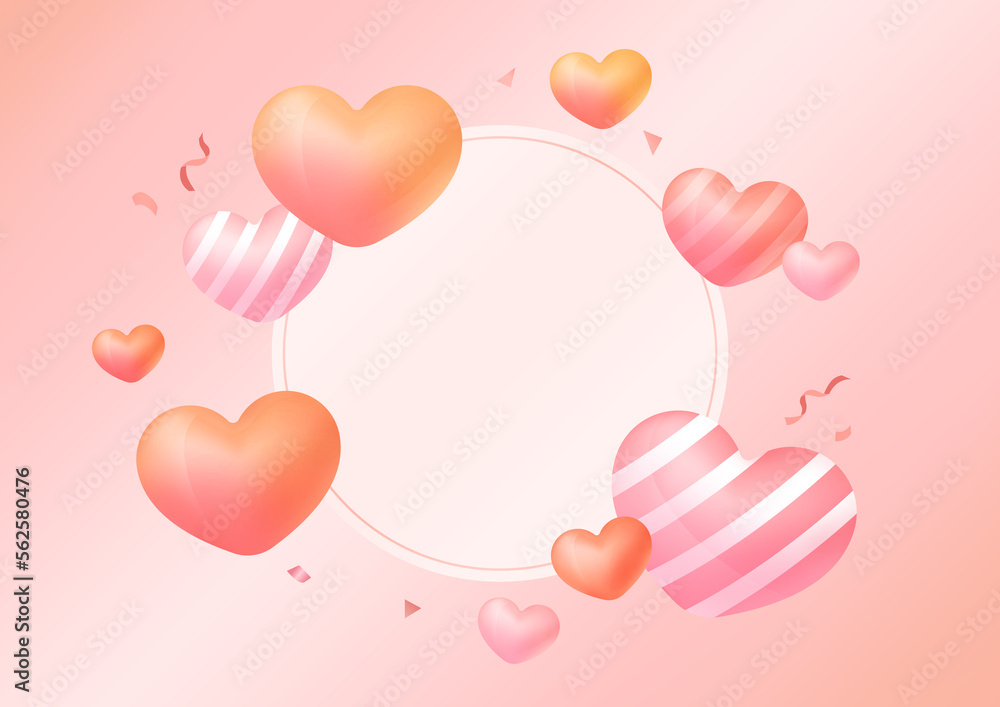 Romantic pink heart illustration background.