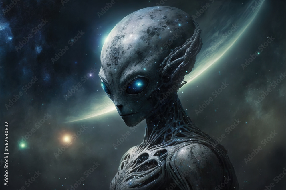 Grey alien from deep space, portrait of extraterrestrial humanoid on ...