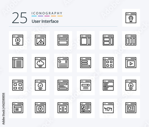 User Interface 25 Line icon pack including right. communication. picture. menu