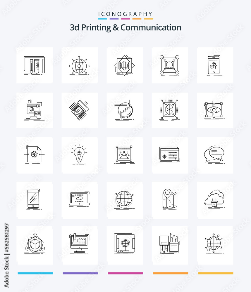 Creative 3d Printing And Communication 25 OutLine icon pack  Such As connection. base. network. forming. fabrication