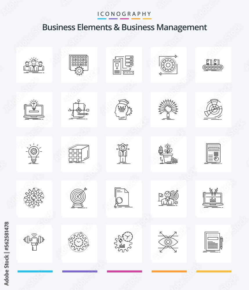 Creative Business Elements And Business Managment 25 OutLine icon pack  Such As management. business. schedule. information. database