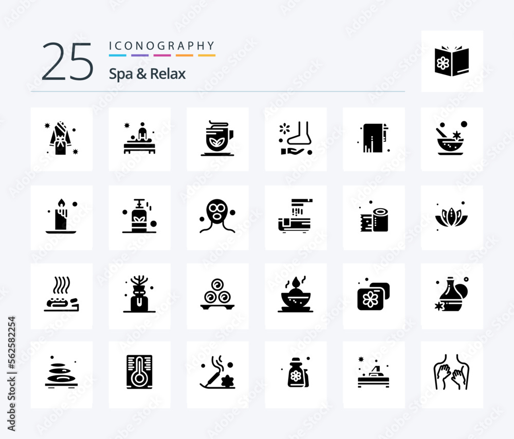 Spa And Relax 25 Solid Glyph icon pack including . tea . body . green .