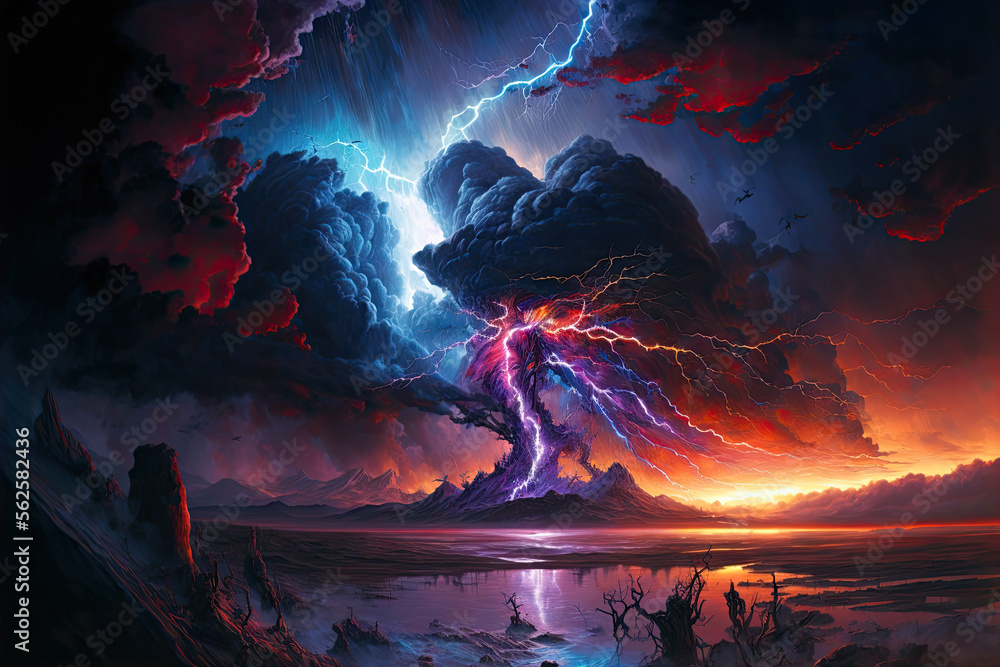 A Generative AI Painting of a Colorful Sky with Clouds and Lightning ...