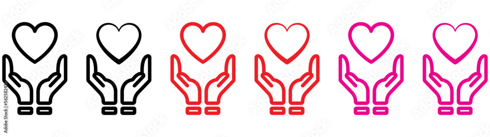 heart in hand icon set line color style icon collections symbol, vector illustration heart in hand icon set line color style icon collections symbol, vector illustration