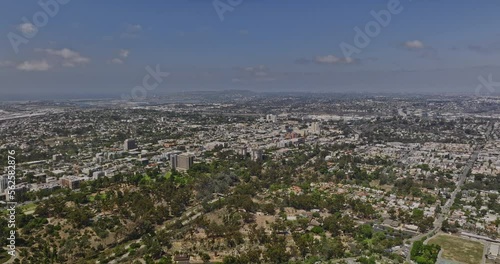 San Diego California Aerial v76 panoramic view above balboa park capturing across hilly neighborhoods, airport, downtown cityscape and coronado north island - Shot with Mavic 3 Cine - September 2022 photo