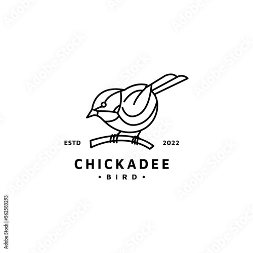 chickadee bird with line art style vintage icon logo design