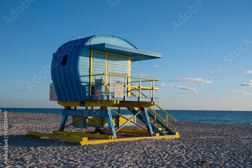 Colorful lifeguard station on South Beach in Miami Beach, Florida on clear cloudless sunny morning. © Francisco