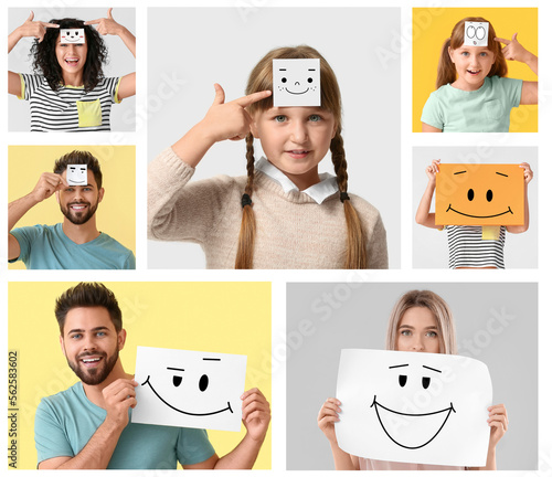 Collage of happy people wit...