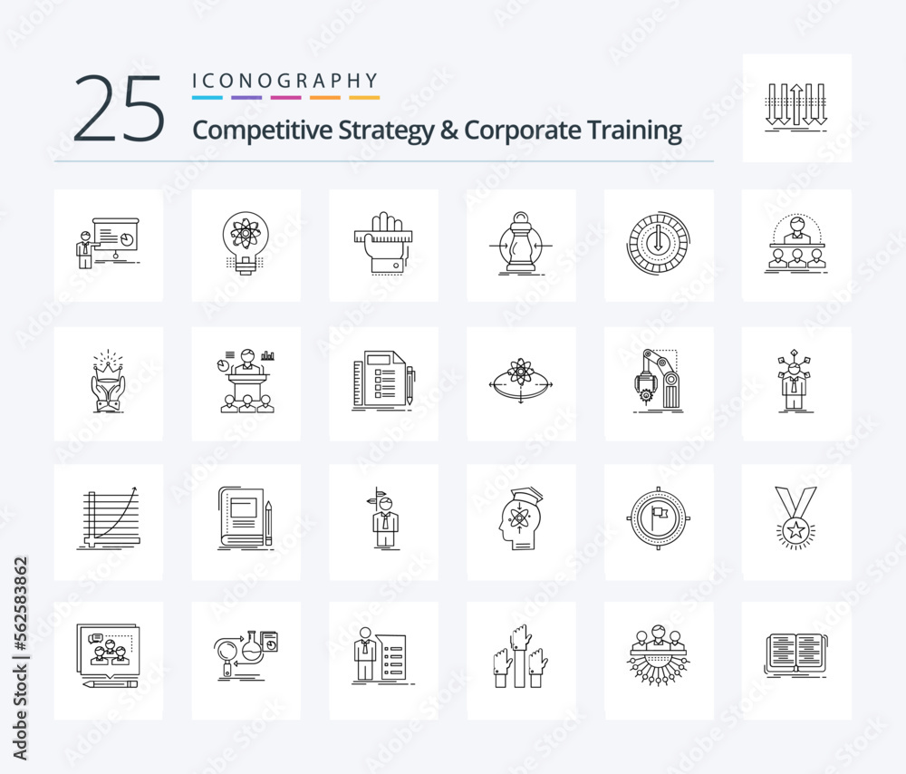 Competitive Strategy And Corporate Training 25 Line icon pack including expense. consumption. solution. ruler. learn