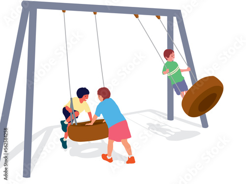 Children Playing together on the swing in illustration graphic vector