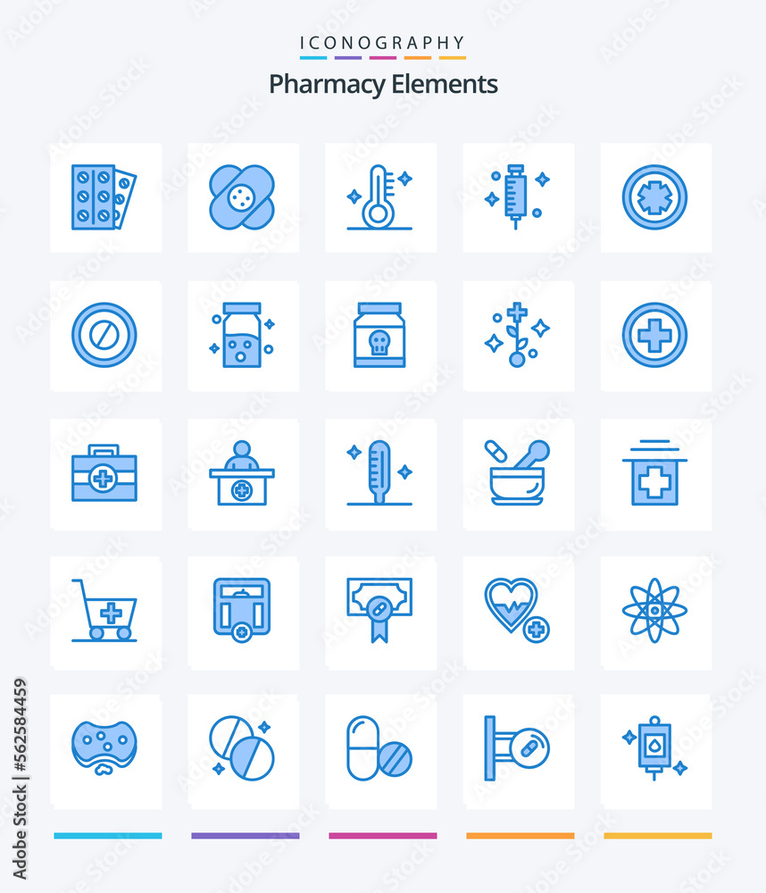Creative Pharmacy Elements 25 Blue icon pack  Such As medicine. syringe. medical. medical. doctor