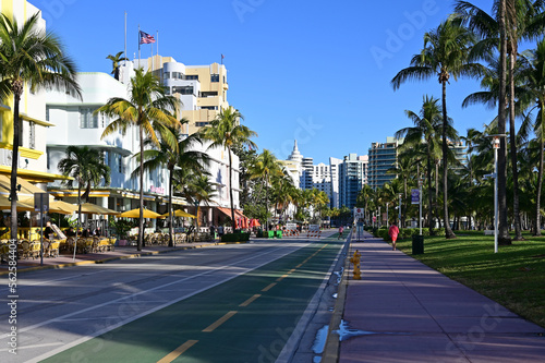 Art deco hotels on Ocean Drive in South Beach on Miami Beach, Florida on clear cloudless sunny morning.. © Francisco