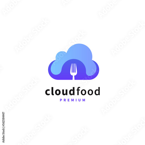fork restaurant logo design with cloud computing icon