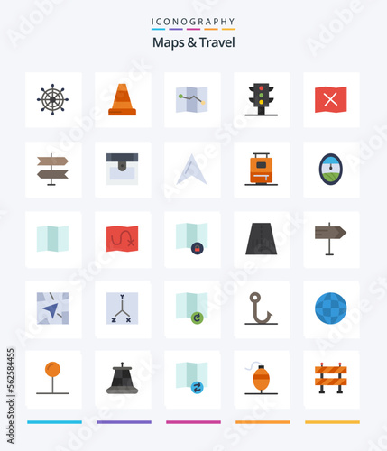 Creative Maps & Travel 25 Flat icon pack  Such As chest. location. lights. direction. map © Muhammad