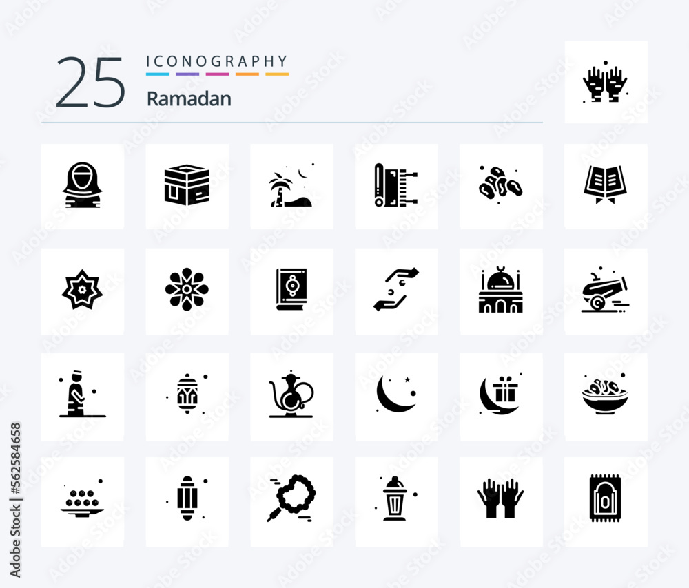 Ramadan 25 Solid Glyph icon pack including . palm . holy . beach .